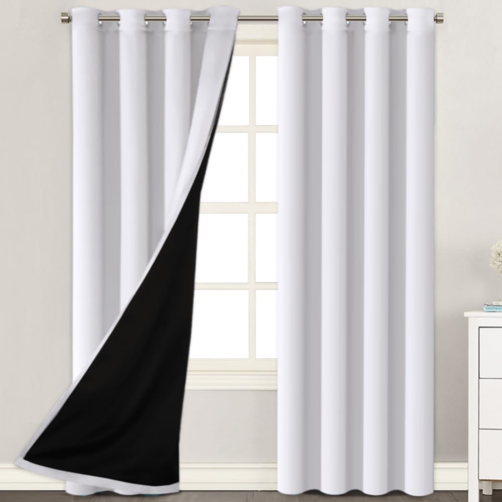 H.VERSAILTEX 100% Blackout Curtains 84 inches Long Noise Blocking Out Drapes for Bedroom Thermal Insulated Guest Room Lined Window Dressing, 2 Panels,