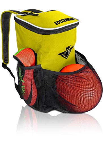 Soccerware Soccer Bag Backpack | Children Kids Toddler | Bag Fits All Soccer Equipment & Gym Gear (Yellow)