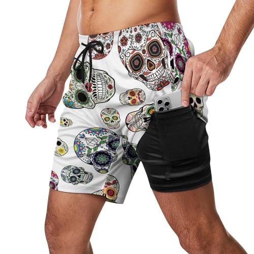 Skull Candy Sugar Pattern Men's Swim Trunks Board Shorts Quick Dry with Pockets2