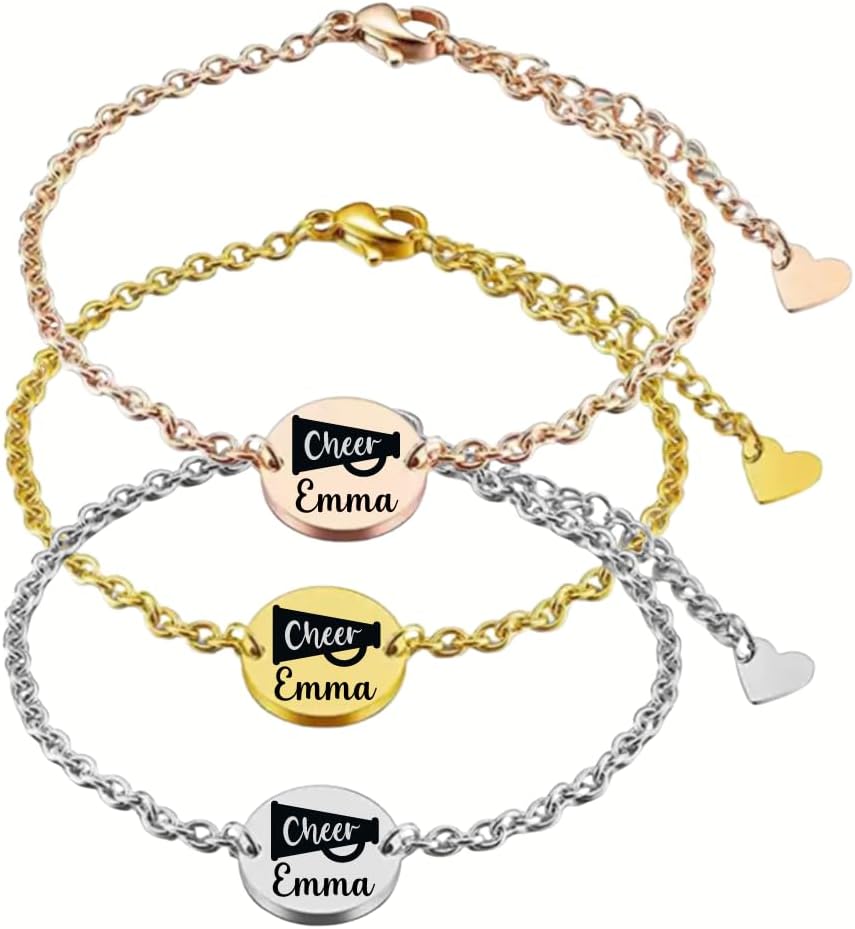 Cheer Bracelet, Personalized Cheer Name Engraving Jewelry, Custom Engraved Cheer Bracelet for Women, Teens, and Girls, Cheerleader Accessories - Image 3