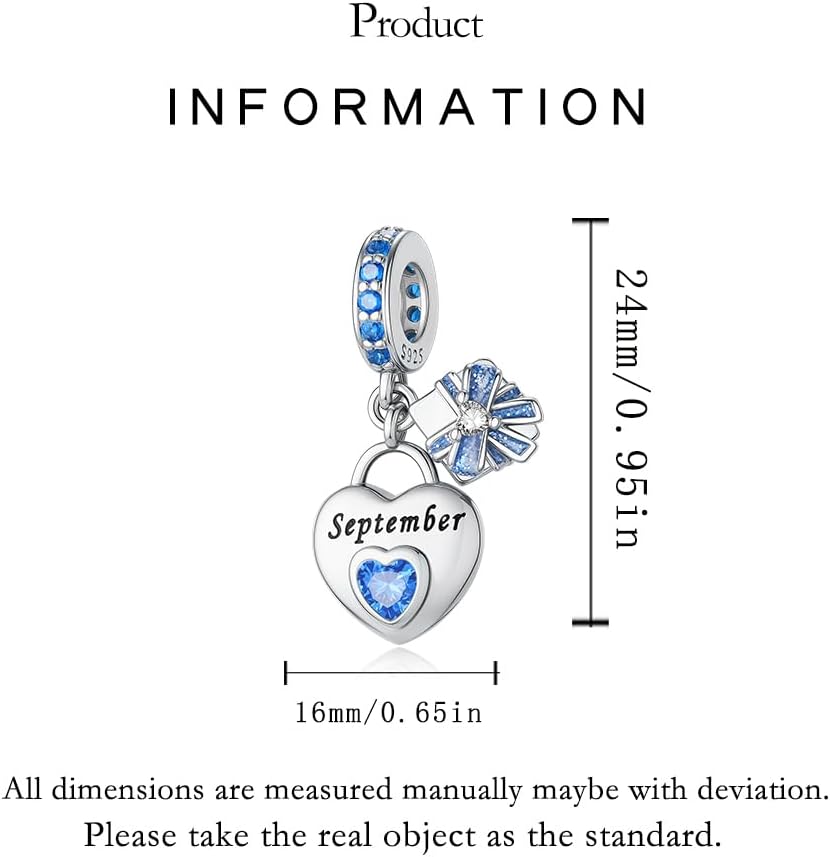 925 Sterling Silver Birthstone Bracelet Charm - Unique Heart Shaped Design, Fits most Europe Pandora Bracelets and Necklaces, women's DIY holiday Gifts - Image 4