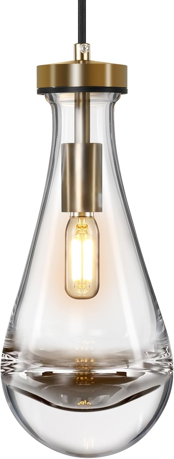 Kitchen Island Pendant Lights, Mondern Brass Pendant Light Come with Hand Blown Light Bulbs, Pendant Lighting for Bedroom and Dining Room (Gold) Gold 1 set light(D)