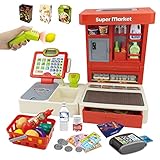 RedCrab Caja Registradora Juguetes con Función de Calculadora, Escáner y Accesorios, Plegable Supermercado Caja Registradora Juguete para Niños Niña Niño 3+ Años