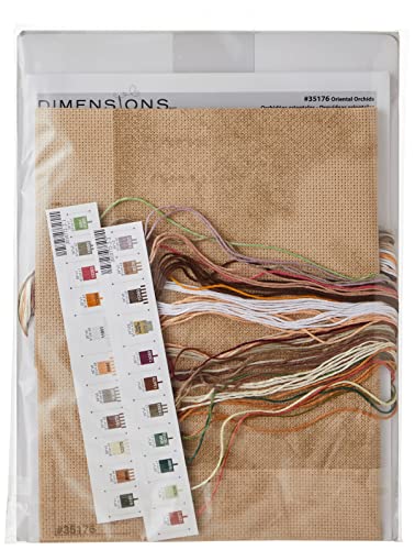 Image of Dimensions 'Oriental Orchids' Counted Cross Stitch Kit, 14 Count Beige Aida, 12 inch x 12 inch