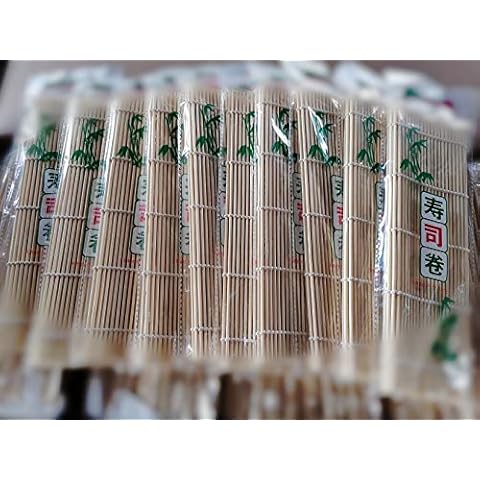 LEQC 10pc Set bamboo Sushi Mat 9.5" X 9.5" Sushi Roller - Chef Grade Bamboo Sushi Rolling Mat - Premium Quality Sushi Mat Roller (white) Cover