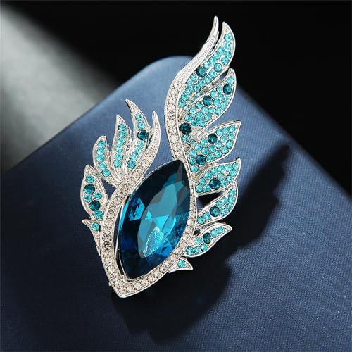 Image of Rhinestone Feather Brooches for Women Men,Vintage Animal Peacock Pin Gold /Silver /Blue / Crystal Diamond Lapel Pins Fashion Enamel Feather Leaf Brooch Elegant Dress Coat Pin Decor Wedding Christmas Birthday Jewelry