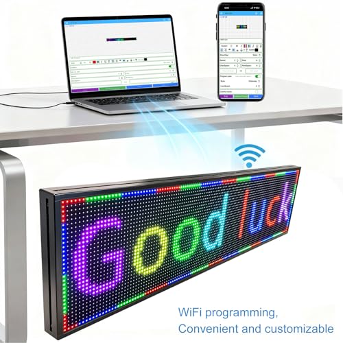 Image of P10 Programmable Scrolling Led Sign,Full Color Display 52 inchx14 inch | WiFi APP Control / IP65 Waterproof / Adjustable Brightness / Scrolling Text / Business Advertising
