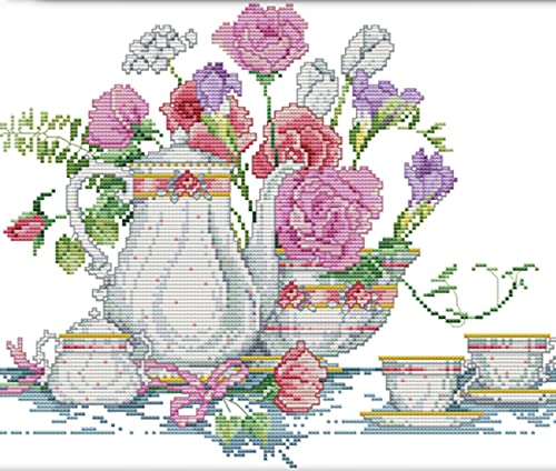 Kit Point de Croix Bouilloire Fleur 11CT Broderie Débutant 40x50cm