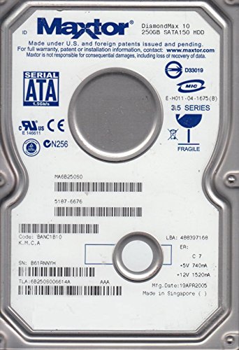 Supporto tecnico di 30 giorni 6B250S0, Code BANC1B10, KMCA, Maxtor 250GB SATA 3.5 Hard Drive