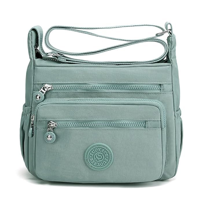 Image of Women Sling-body Bag Waterproof Nylon Multi-layer Sling Bag Casual Satchel Bag Shoulder Bag Messenger Bag Travel Sling-body Bag Day Pack Card Holder Black and Silver.