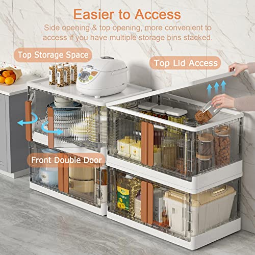 Storage Bins With Lids - 4 Packs 19Gal Plastic Storage Bins For Closet Organizers And Storage, Folding Storage Box, Stackable Storage Bins With Open Front Door, Collapsible Storage Bins With Wheels #TOP1