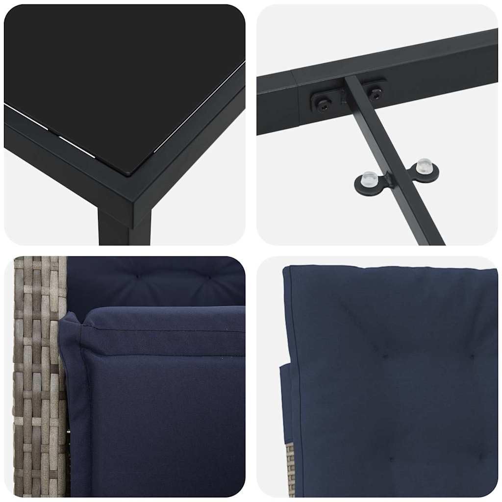Set di mobili da giardino da 5 pezzi con cuscini, in polyrattan, resistente alle intemperie, per terrazza, balcone, esterno, con tavolo e sedie per grigliate rilassanti e relax in estate