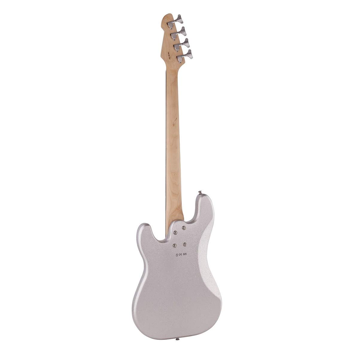 LA Bassgitarre + 15W Verstärker-Paket, Silver Flake | Perfekter Bass für Jüngere Anfänger, Klarer Druckvoller Ton, Leichte Hölzer, 15W-Verstärker und Zubehör Inklusive