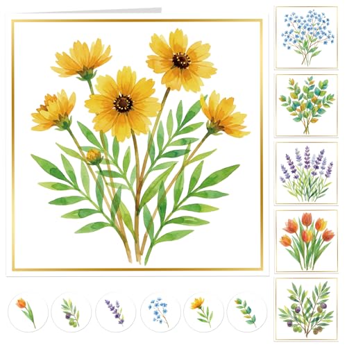 30 Pack Blank Greeting Cards with Envelopes Gold Foil Floral Stickers