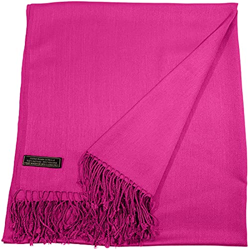 CJ Apparel Hot Pink Bright Pink Solid Color Tassels Design Nepalese Shawl Seconds Scarf Wrap Stole Throw Head Wrap Pashmina Hand Made in Nepal New3
