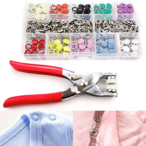 Maalr 100 ensembles Boutons Snap Snap Fasteners Kit de 10 mm en métal à cinq déchirures Boutons avec pinces Appuyez sur l'outil 10 Snaps de couleur pour l'artisanat de bric Cover