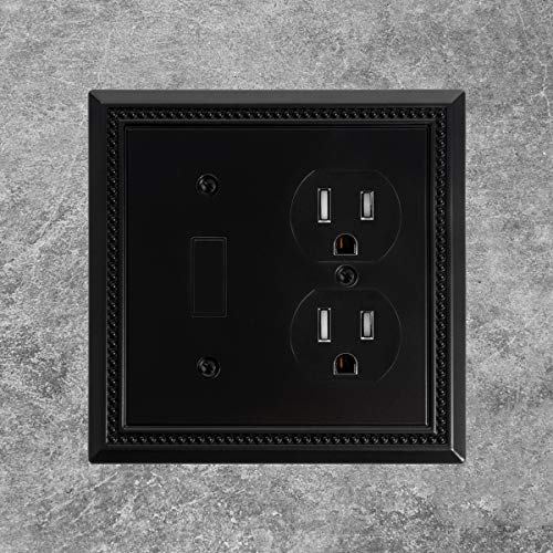 Image of Henne Bery Sunken Pearls Heavy Duty Decorative Wall Plate Switch Plate Outlet Cover (Toggle /Duplex, Matte Black)