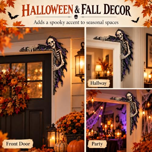 Halloween Door Corner Wooden Decor, L Shaped Gothic Door Topper，Skeleton - image 5