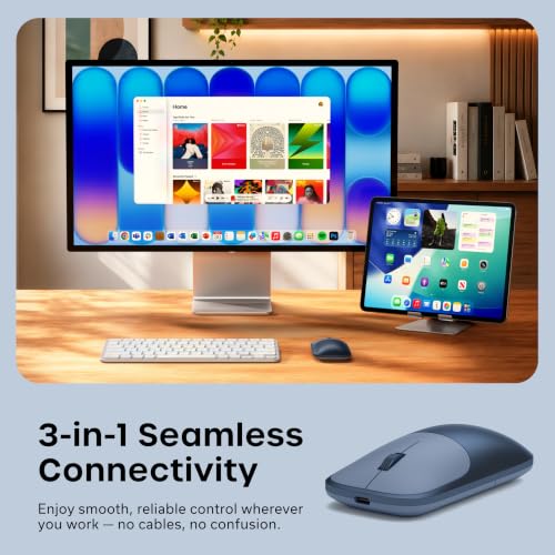 Image of Satechi Slim EX Wireless Mouse, Bluetooth & 2.4 GHz, Quiet Clicks, Indigo | Quiet clicks, anodized aluminum shell, rechargeable battery, for macOS, Windows, iPadOS, Android