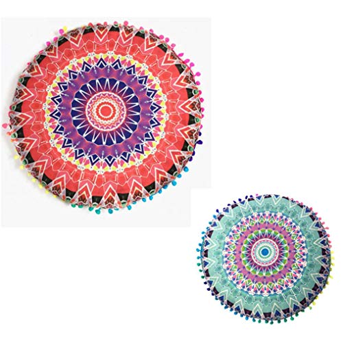 Indian Mandala Floor Pillows Round Bohemian Cushion Cushions Pillows Cover Case Meditation Ottoman Pouf Cover Comfortable Home Car Bed Sofa (Red)