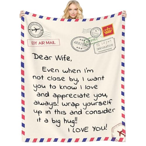 Gifts Blanket to Wife from Husband Anniversary Birthday Gifts for Wife Presents for Wife Mothers Day Christmas Valentines Day Gifts Soft Flannel Throw Blanket Bed Wife Blanket Gift(50x60)