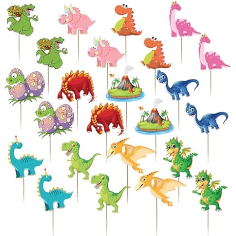 24 PCS Dinosaur Cupcake Toppers for Kids Birthday Party Dinosaur Cupcake Picks Decoration for Party Cake Supplies, Dinosaur Cake Toppers, Dinosaur Food Decorations Cover