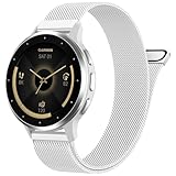 18mm Silver Metal Bands Compatible with Garmin Venu 3S/2S/Venu 4 41mm/Vivoactive 4S/Forerunner 255S/265S Watch Band,Breathable Stainless Steel Mesh Loop Wristband for GarminMove 3S/Active S Watch Women