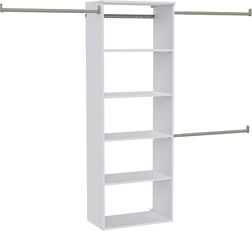 ClosetMaid SuiteSymphony - Organizador colgante de torre con (3) barras de armario y (6) estantes, de 81 a 121 pulgadas de ancho x 71.6 pulgadas de