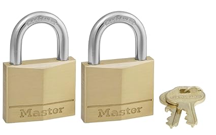 Master Lock 140T Solid Brass Keyed Alike Padlock with 1-9/16-inch Wide Body and 7/8-inch Shackle, 2-Pack