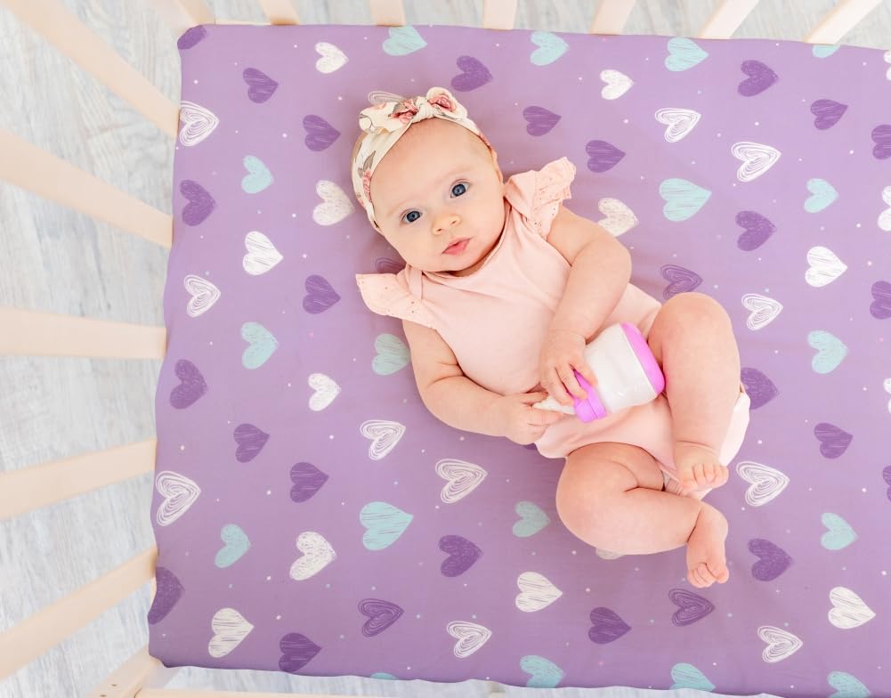 Paquete de 4 sábanas suaves para bebé niña N Play para colchón de cuna, Unicron arco iris, corazón, lindo poliéster neutro, unisex, juego de sábanas bajeras para cuna para bebés y niñas