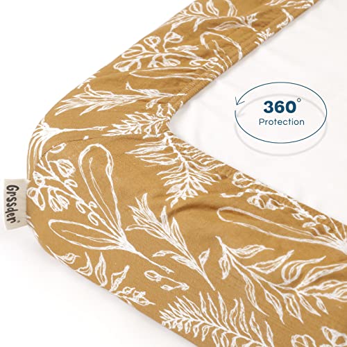 Image of GRSSDER 100% Cotton Muslin Crib Sheet 2 Pack - Breathable & Ultra-Soft Fitted Crib Sheets for Standard Baby & Toddler Mattresses, 52 inchx28 inch with 9 inch Deep Pocket, Snug Fit All-Around Elastic