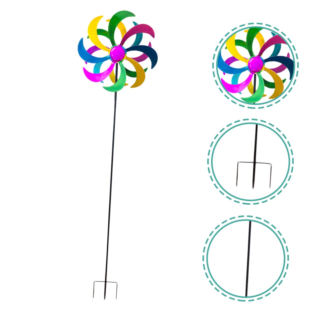 Abaodam Bunte Windmühle aus Eisen als Gartenstecker 1 Stück | Regenbogenfarben, Dekorative Ausführung, für Festliche Atmosphäre und Garten Deko, Schönes Design