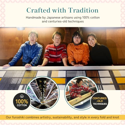 Musubism Furoshiki Wrapping Cloth - Large Eco Bag Reusable Gift Wrap, 100% Japanese Cotton, 100x100 cm, Versatile Fabric for Bento Box Wrapping, Gifts, Tapestry and Scarf (Shoji Moonlight)4