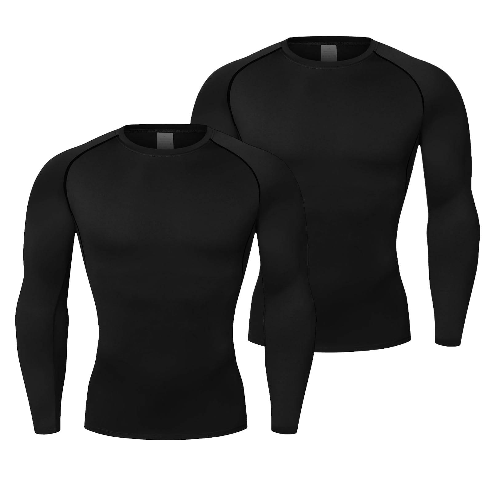 Towintec Compressieshirt voor heren, lange mouwen, ronde hals, T-shirts, sneldrogend, ademend, fitness, basislaag, top, voor fitnessstudio, hardlopen, training, voetbal, joggen, sport shirt, Zwart Wit