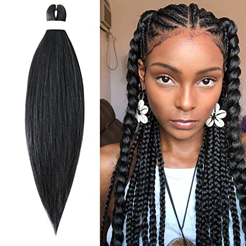 65cm Extensiones para Trenzas Africanas Extensiones de Pelo Sintético Trenzado Crochet Hair Pre-estirado EZ Trenzado Yaki Profesional Cabello Pre Stretched Braiding Postizo 1 Piezas, Jet Negro