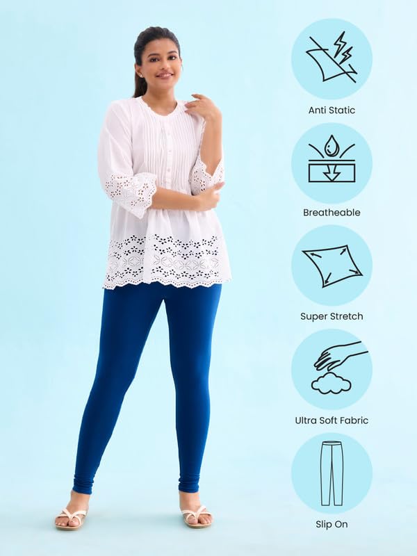 Image of GO COLORS Soft Cotton Stretch Ankle Length Leggings for Women | Breathable