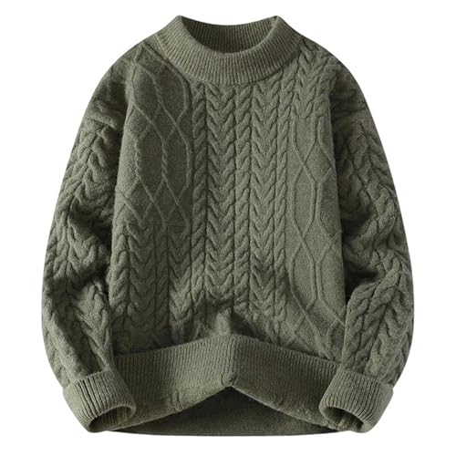 Men's Winter Knit Sweater Thick Round Neck Solid Color Knitted Pullovers Loose Casual Sweaters