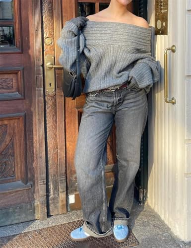 Women Off Shoulder Batwing Sleeve Oversized Chunky Sweaters (Free Size)4