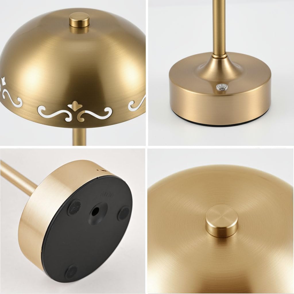 EaEa LED Kabellose Tischlampe Akku, USB Aufladbar Tischleuchte Kabellos 3 Farbtemperatur, Touch Nachttischlampe Dimmbar, Metall Leselampe mit Batterie für Schlafzimmer Restaurant Wohnzimmer,Gold