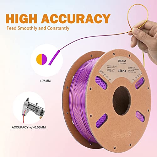 Image of ERYONE Silk Dual Color PLA Filament 3D Printer 1.75mm + /- 0.03mm, Bicolor Filament Two Tone PLA 1KG(2.2lbs) Cardboard Spool, Gold Purple