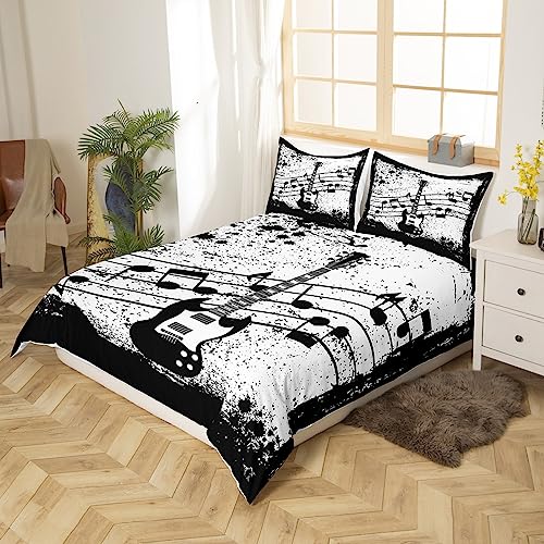 Homewish Vintage Guitar Comforter Cover Music Notes Bed Set, Musical Instrument Duvet Cover Double Retro Grunge Bedding Sets - Image 3