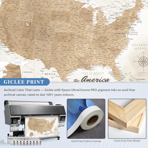 Image of IPIC Vintage US Travel Map with Pins, USA Map Pin Board, Size 42x28 in