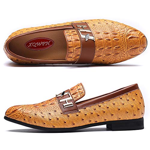 Mens Casual Classic Crocodile Texture Loafer with Gold Buckle Penny Slip-On Wedding Party Prom Shoes4