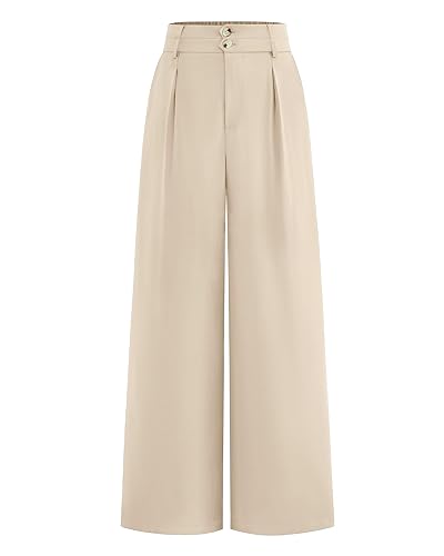 BTFBM Women Wide Leg Dress Pants 2025 High Waisted Button Pleated Business Casual Trousers Office Work Palazzo Pants - Beige - X-Large