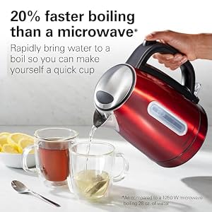 Hamilton Beach Electric Tea Kettle Water Boiler Heater 17 Liter Cordless Serving 1500 Watts for Fast Boiling Auto Shutoff and Boil Dry Protection Red with LED Light Ring 41060