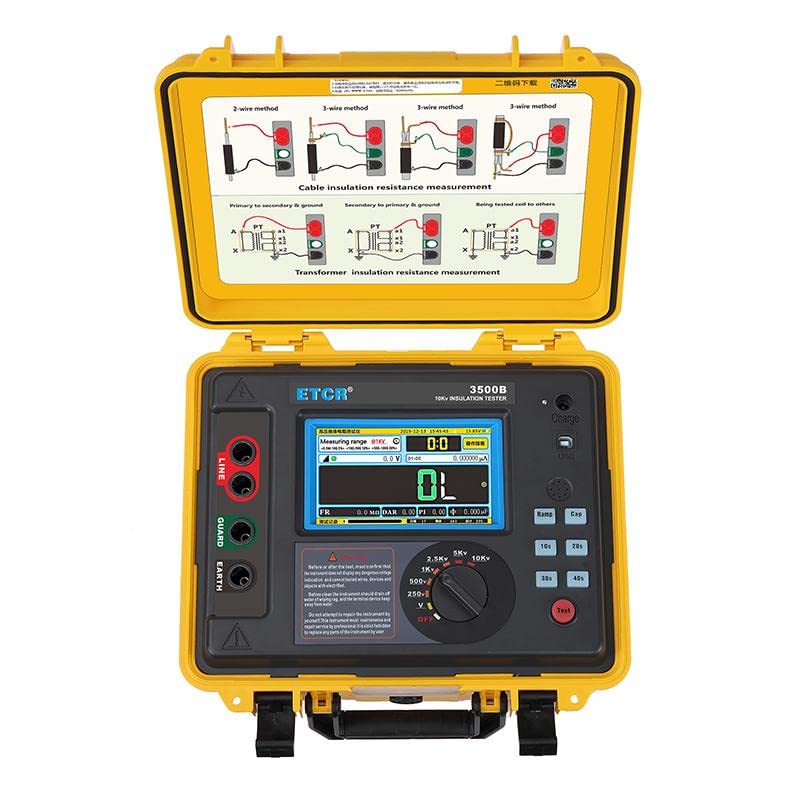 High Voltage Insulation Resistance Tester Rated Voltage 250V, 500V, 1000V, 2500V, 5000V, 10KV 0.5MΩ-5TΩ Voltage Range AC/DC 0V-1000V ETCR3500B
