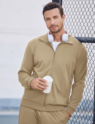 COOFANDY Men's Tracksuits Casual Sweatsuit 2 Piece Full Zip Athletic Jogging Suit Sets Sport Sweat Suit Khaki L — view 2