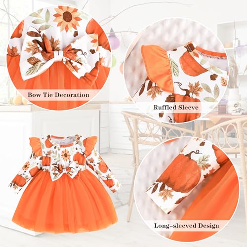 Kunyeah Baby Girls Halloween Tutu Dress Infant Long Sleeve Print Romper Newborn Bow Lace Skirts Outfit2