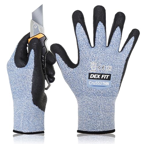 Image of DEX FIT Level 5 Extreme Cut Resistant Gloves Cru553 Thin, Non-Slip Power Grip, Professional Grade 3D Comfort Fit, Thin & Lightweight, Breathable, Touchscreen Compatible, Itch-Free; Blue XL (10)