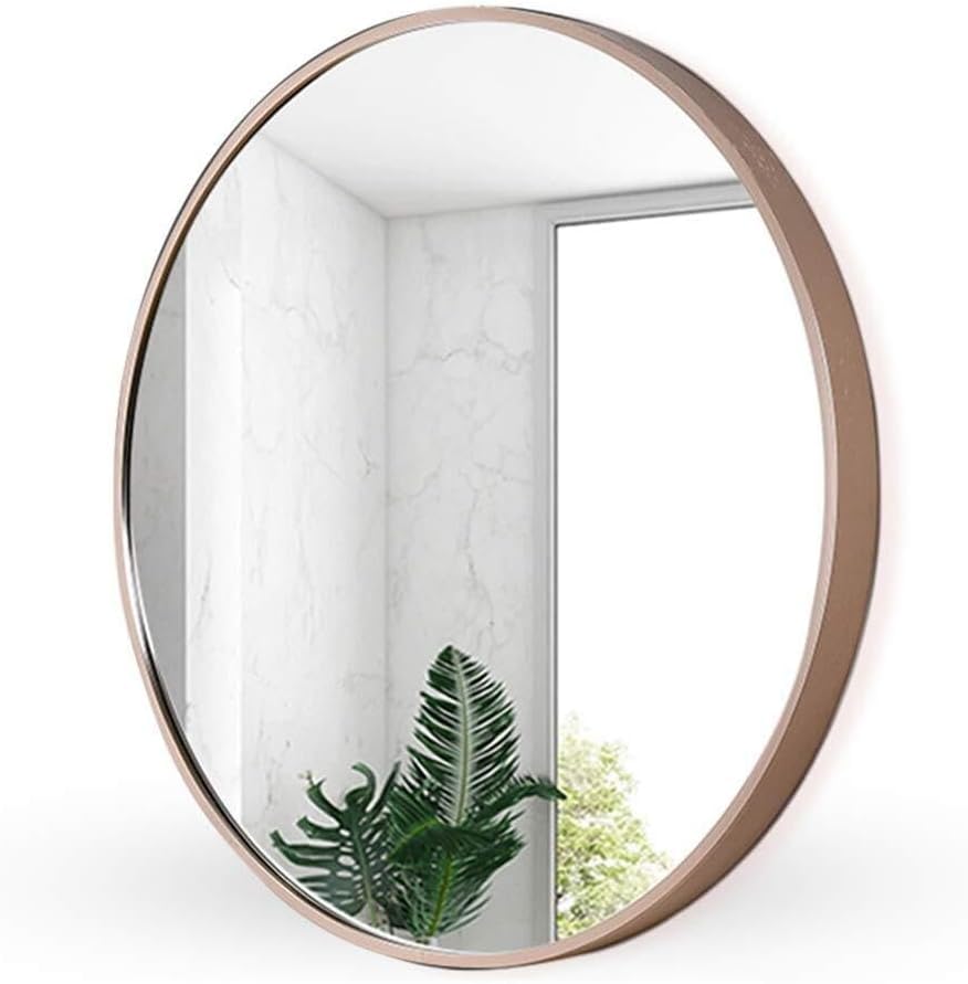 Image of GMWXJKKL Decorative Round Mirror, Rustic Accent Mirror, 15.7 Inch Circle Wall Mirror with Metal Frame for Vanity, Bathroom, Bedroom, Entryway & Living Room, 40cm(Rose Gold)